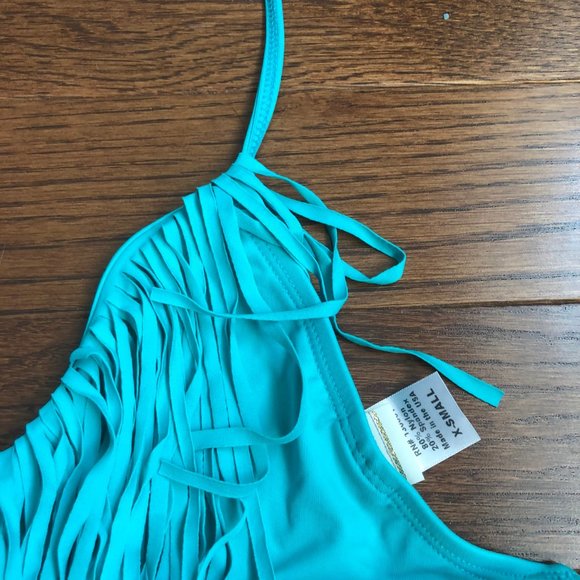 L*Space Audrey Aqua/Teal Fringe Halter Bikini - Picture 6 of 9